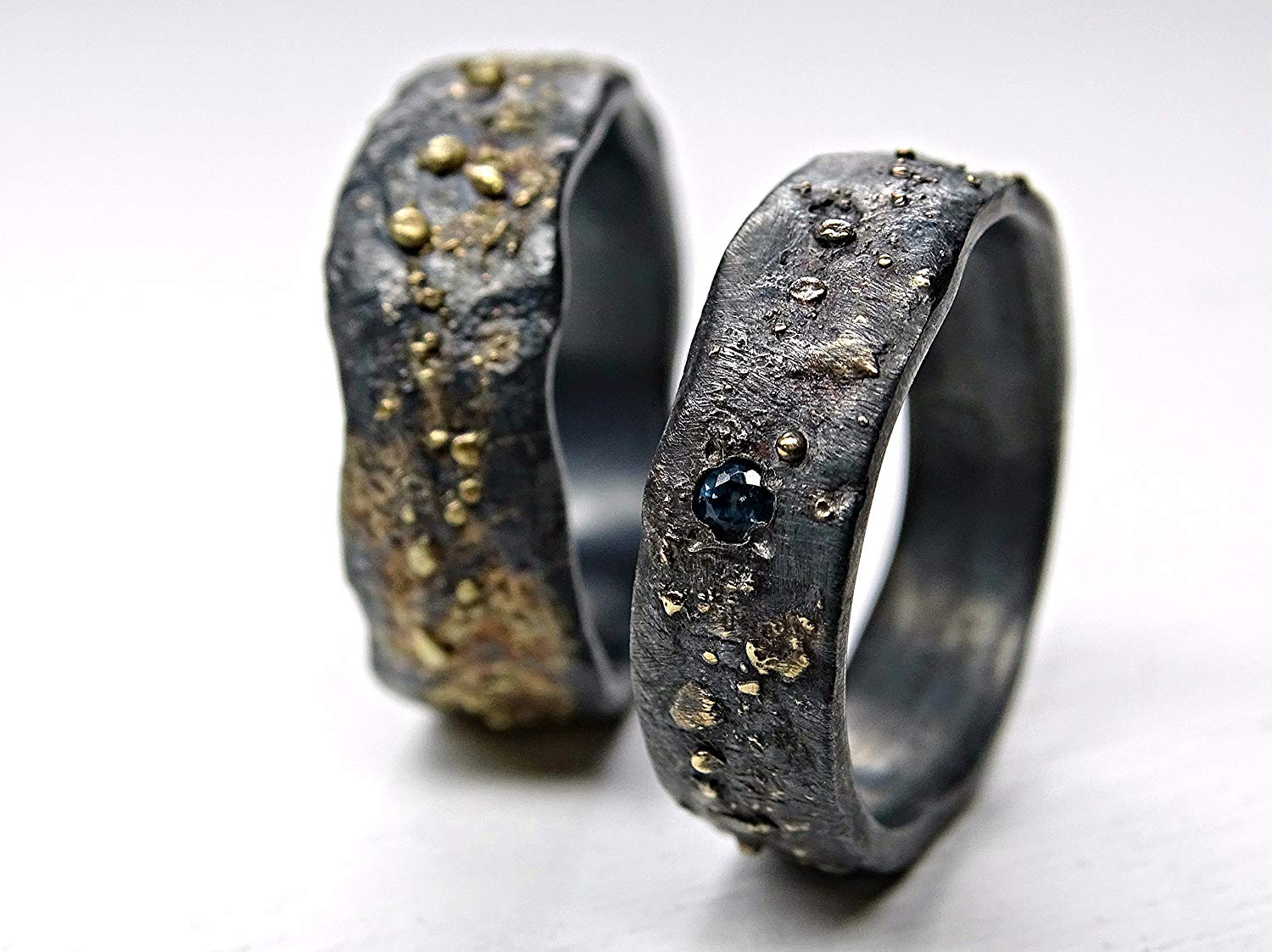 Matching his and hers Black Sterling Silver and 14K Gold
