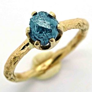 raw blue diamond and 14k yellow gold nesting viking engagement ring2