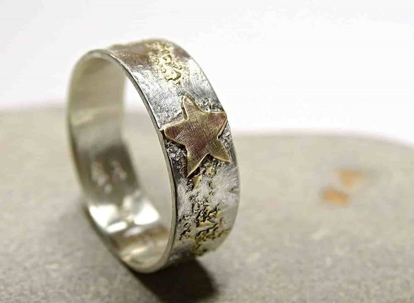 starry night sky viking wedding band with 14k gold sterling silver2