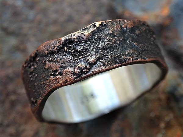 dark copper with silver lining molten wedding band 1 min