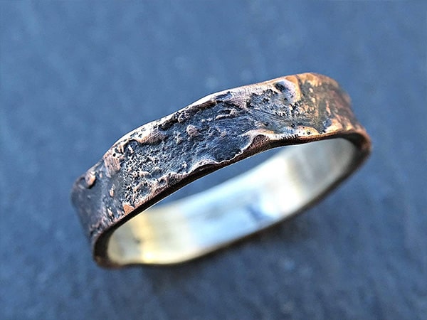 dark copper with silver lining molten wedding band 4 min