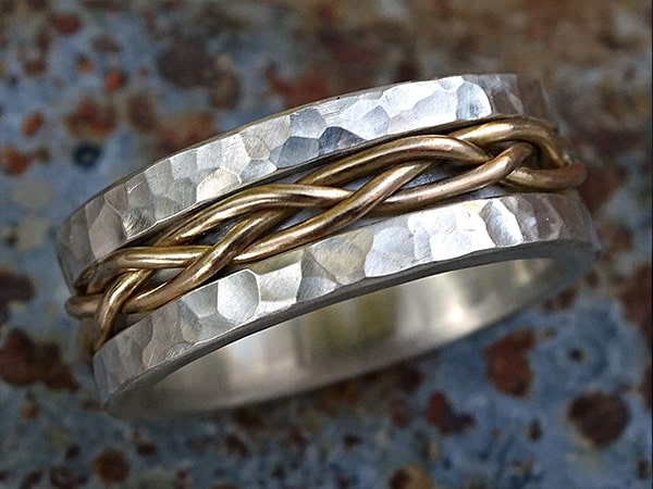 forged viking sterling silver gold braided wedding band 5 min