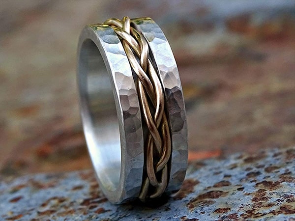 forged viking sterling silver gold braided wedding band 6 min