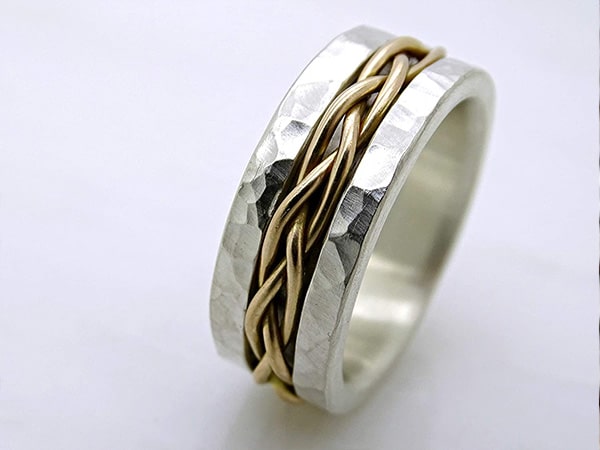 forged viking sterling silver gold braided wedding band min