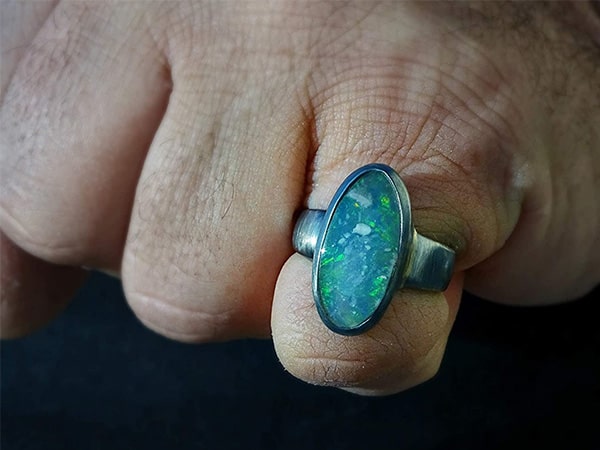mens black silver opal viking engagement ring 1 min