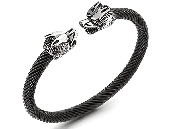 mens wolf bracelet stainless steel twisted cable min