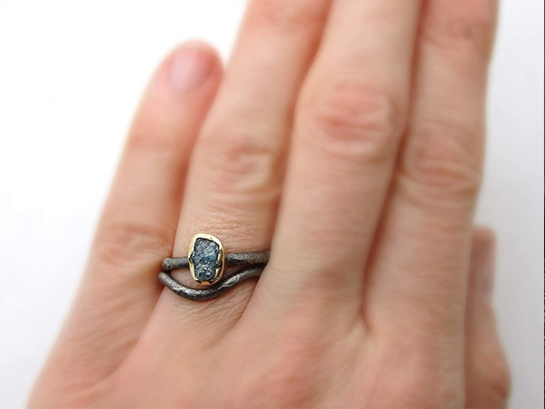 raw blue diamond viking bezel setting engagement ring2