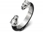retro style stainless steel mens wolf head cuff bangle bracelet with spring closure min