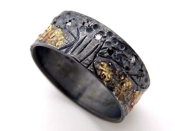 diamond wedding band celtic tree of life ring black silver 14k gold1