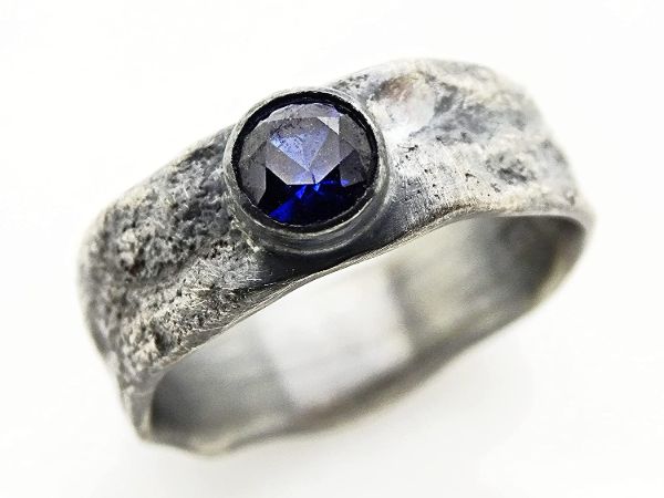 molten silver ring sapphire mens ring