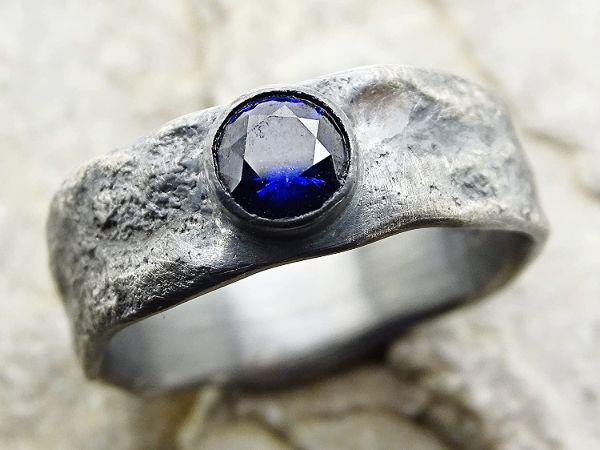 molten silver ring sapphire mens ring1
