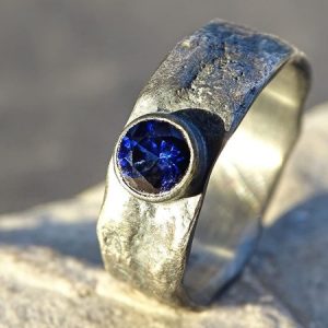 molten silver ring sapphire mens ring