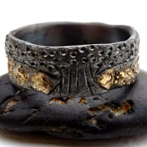 tree of life ring black silver 14k gold