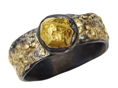 molten gold nugget rugged viking ring